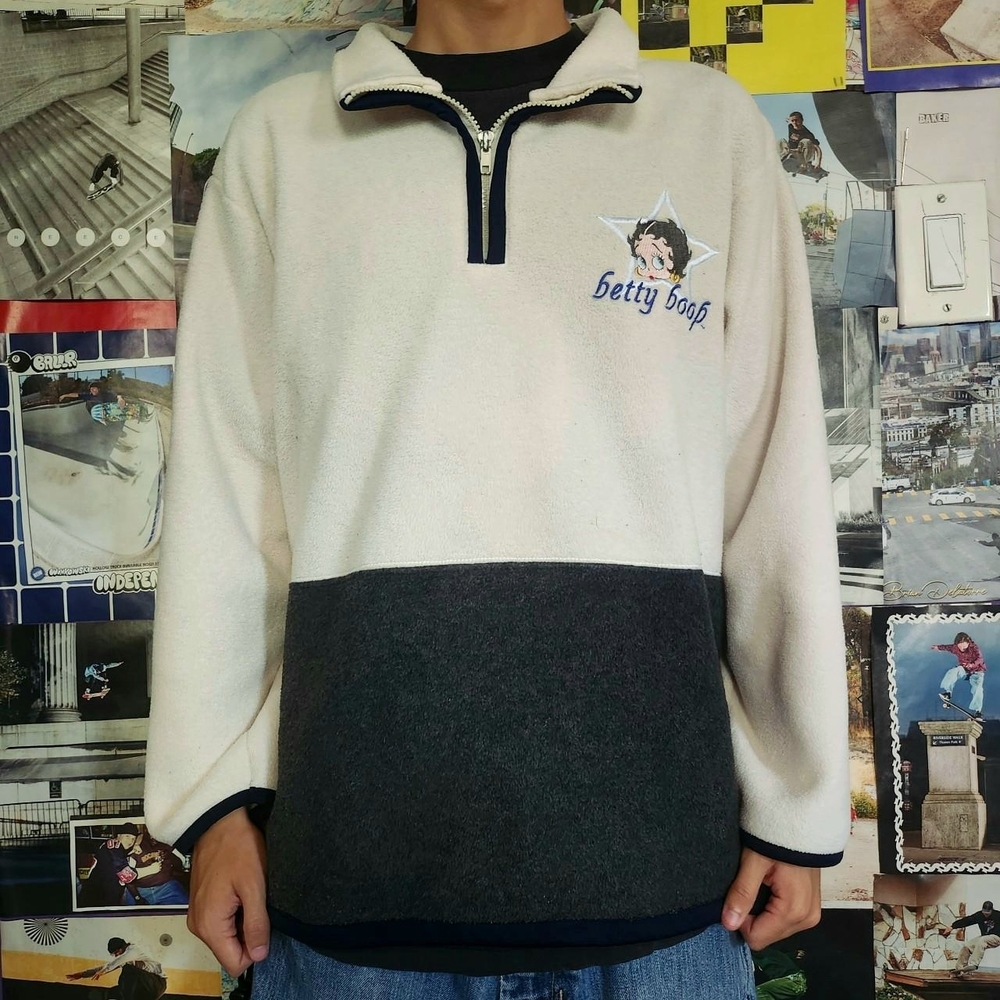 Vintage White and Black Betty Boob Fleece Sweater